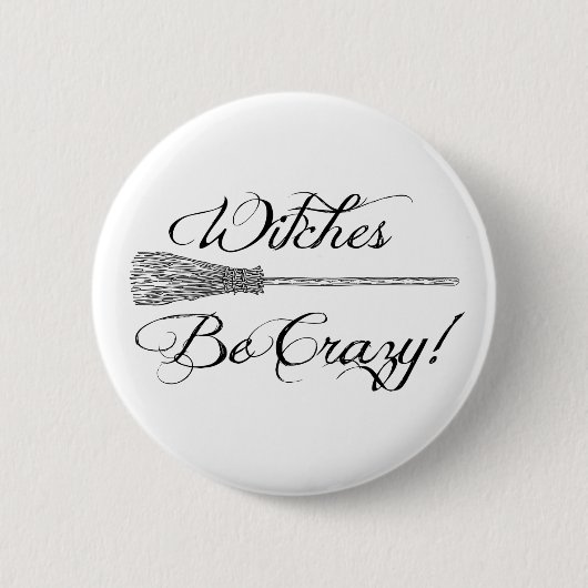Witte broomstick Novelty Halloween Ronde Button 5,7 Cm (Voorkant)