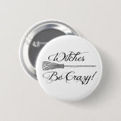 Witte broomstick Novelty Halloween Ronde Button 5,7 Cm (Voorkant /achterkant)