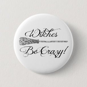 Witte broomstick Novelty Halloween Ronde Button 5,7 Cm