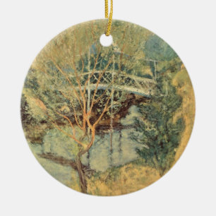 Witte Brug door Twachtman, Vintage Impressionisme Keramisch Ornament