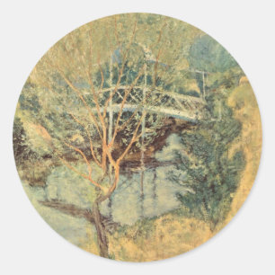 Witte Brug door Twachtman, Vintage Impressionisme Ronde Sticker