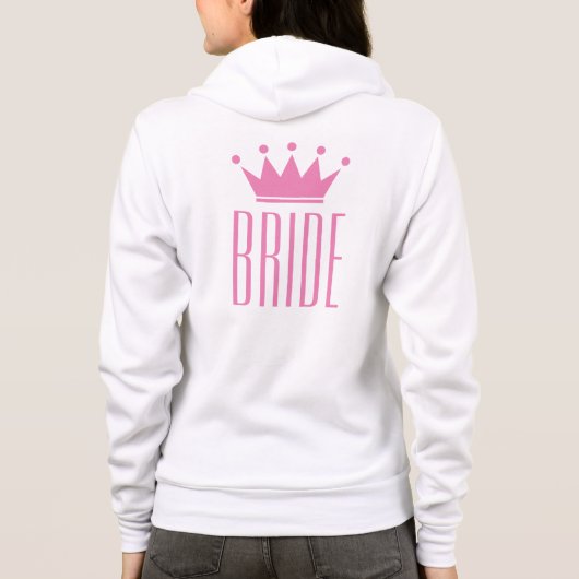 Witte bruid hoodie met roze kroon ontwerp (Achterkant)