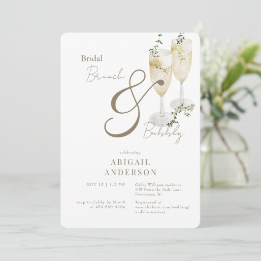 Witte bruids brunch & bubbeldouche kaart (Staand voorkant)