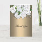 Witte bruids roos boeket, gouden bruiloft dank u kaart (Voorkant)