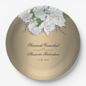 Witte bruids Rozen en Golden Elegance bruiloft Papieren Bordje (Voorkant)