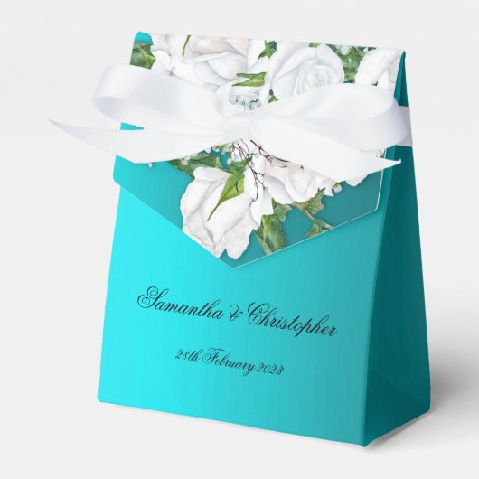 Witte bruids Rozen op turquoise bruiloft Bedankdoosjes (Voorkant Zijde)