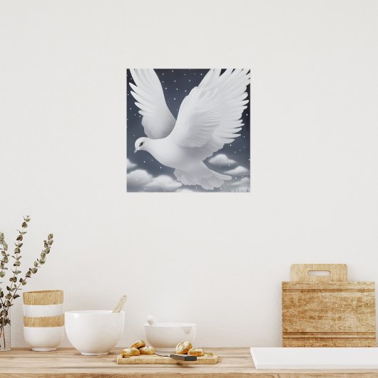 Witte Bruidsduif in Wolken Poster (Keuken)