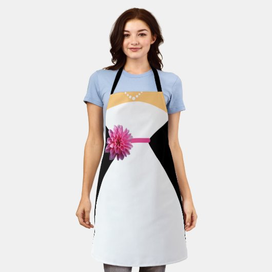 Witte bruidsjurk met roze bloem en parels schort (Gedragen)