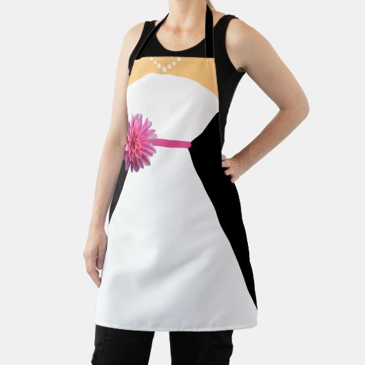 Witte bruidsjurk met roze bloem en parels schort (Insitu)