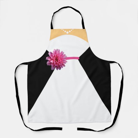 Witte bruidsjurk met roze bloem en parels schort (Voorkant)