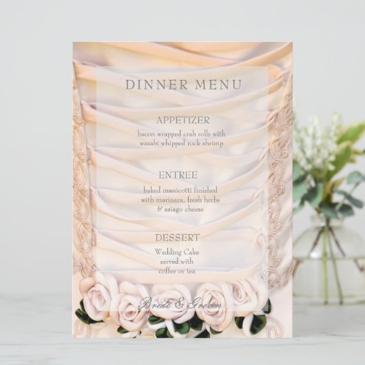 Witte Bruidsjurk met Rozen Bruiloft menu (Staand voorkant)