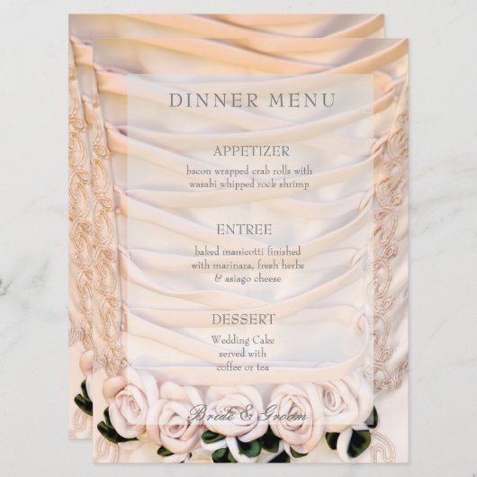 Witte Bruidsjurk met Rozen Bruiloft menu (Voorkant / Achterkant)