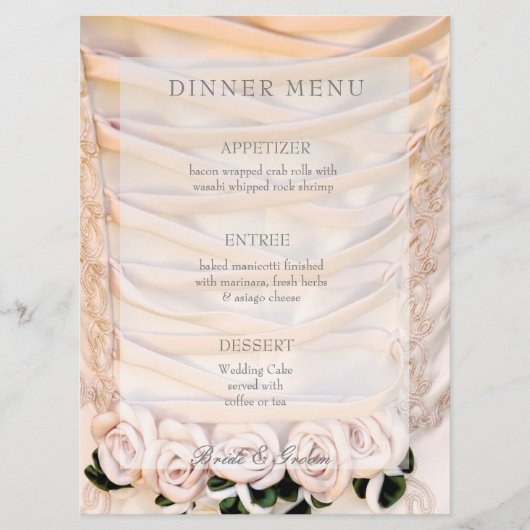 Witte Bruidsjurk met Rozen Bruiloft menu (Voorkant)