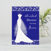 Witte bruidsjurk op koninklijk blauw Vrijgezellenf Kaart (Staand voorkant)