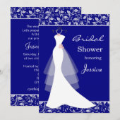 Witte bruidsjurk op koninklijk blauw Vrijgezellenf Kaart (Voorkant / Achterkant)