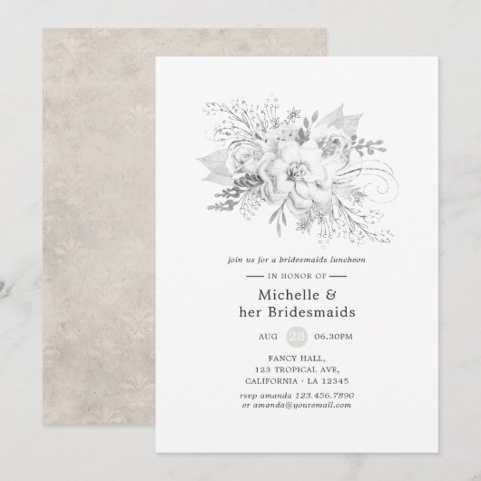 Witte bruidsmeisjeslunch kaart (Voorkant / Achterkant)