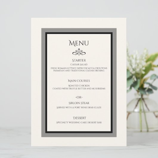 Witte bruiloft aanpasbare platte menu (Staand voorkant)