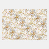 Witte bruiloft bloemenpatroon elegante goudbloesem inpakpapier vel (Voorkant 2)