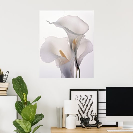 Witte bruiloft Calla Lily witte achtergrond Poster (Thuiskantoor)