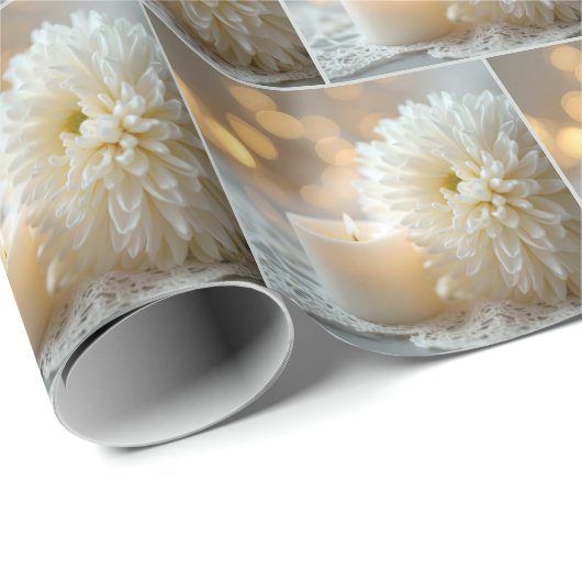 Witte bruiloft Chrysanthemum en kaars Cadeaupapier (Rol Hoek)