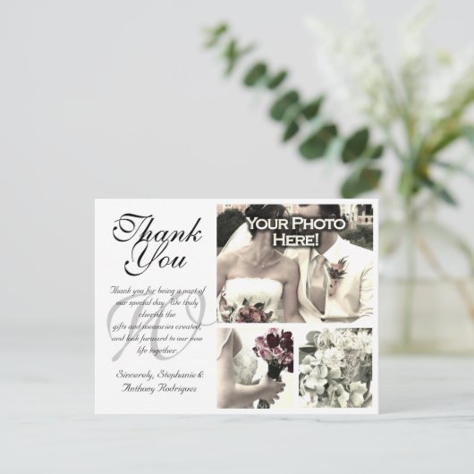 witte bruiloft dank u kaart 3 foto's (Staand voorkant)