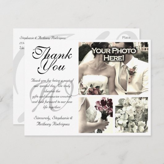  witte bruiloft dank u kaart 3 foto's (Voorkant / Achterkant)