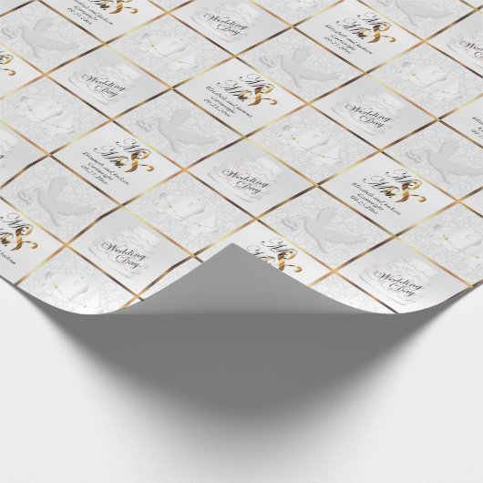 Witte bruiloft Doves, Bells en Cake Cadeaupapier (Hoek)