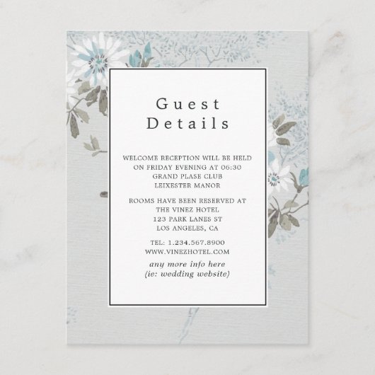 Witte bruiloft gast details informatiekaartje (Voorkant)