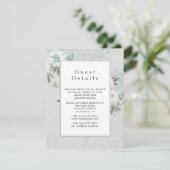 Witte bruiloft gast details informatiekaartje (Staand voorkant)