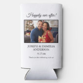 Witte bruiloft gunst foto nog lang en gelukkig seltzer blikjeskoeler (Achterkant)