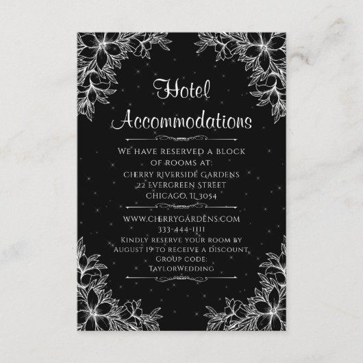 Witte  bruiloft hotel accommodatie informatiekaartje (Voorkant)