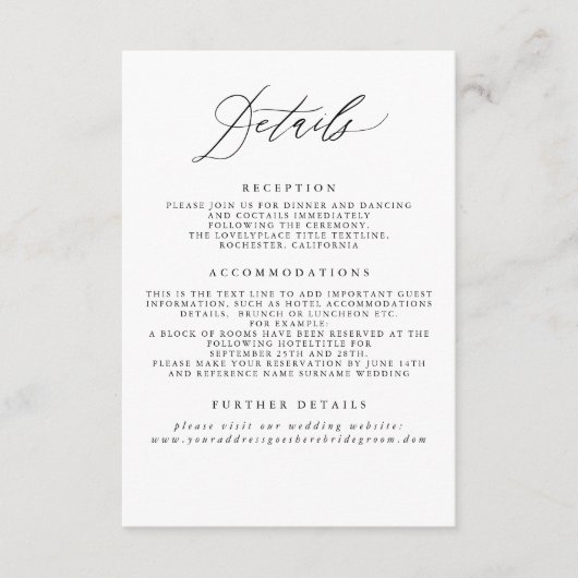 Witte Bruiloft Informatie Behuizing Kaart (Voorkant)