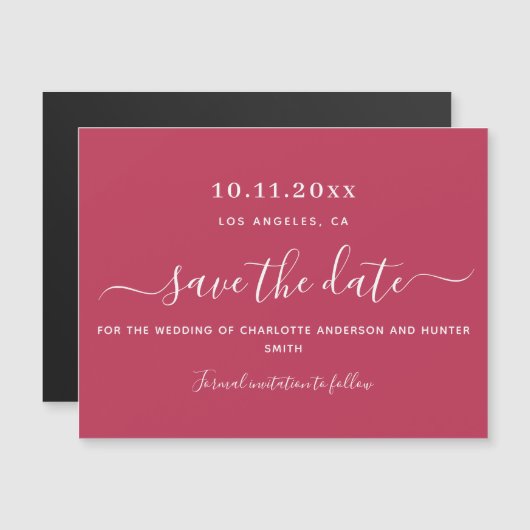 Witte bruiloft Magenta, behalve de datummagneet Magnetische Uitnodiging (Voorkant / Achterkant)