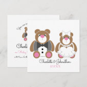 Witte bruiloft met een teddybeer kaart (Voorkant / Achterkant)