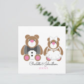 Witte bruiloft met een teddybeer kaart (Staand voorkant)
