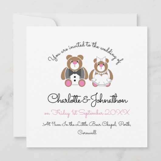 Witte bruiloft met een teddybeer kaart (Achterkant)