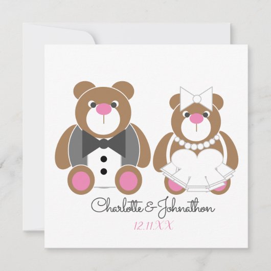 Witte bruiloft met een teddybeer kaart (Voorkant)