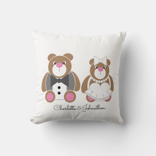 Witte bruiloft met een teddybeer kussen (Voorkant)