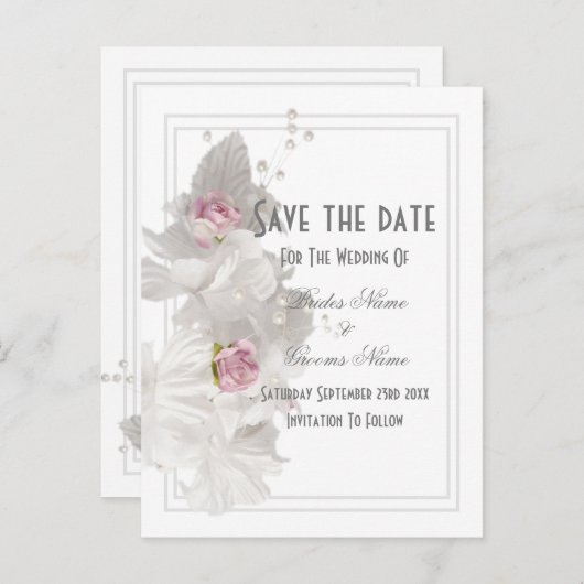 Witte bruiloft met uitzondering van de datum aankondigingskaart (Voorkant / Achterkant)