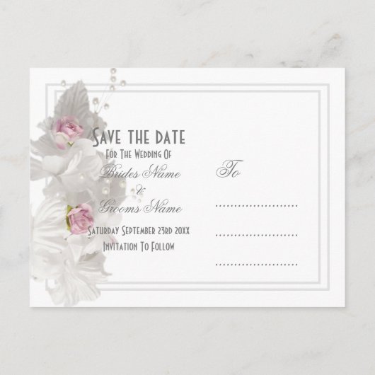 Witte bruiloft met uitzondering van de datum aankondigingskaart (Achterkant)