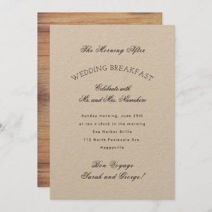Witte bruiloft ontbijt hout terug uitnodiging