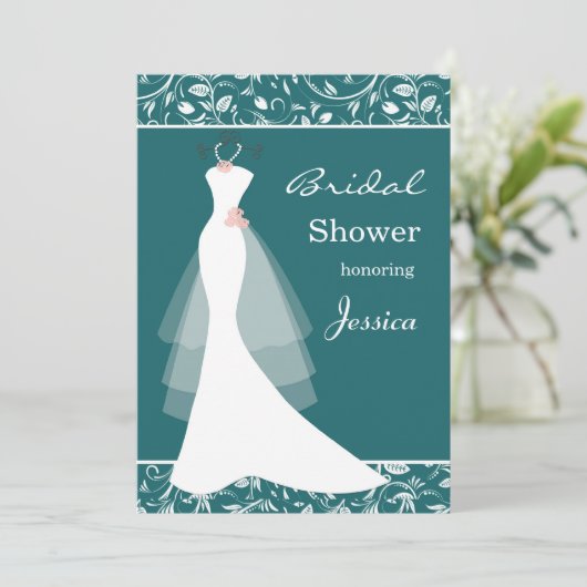 Witte bruiloft op blauwgroen Vrijgezellenfeest Inv Kaart (Staand voorkant)