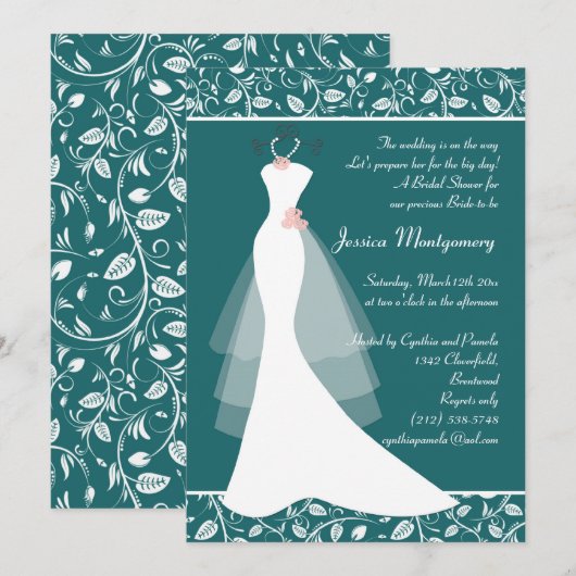 Witte bruiloft op blauwgroen Vrijgezellenfeest Inv Kaart (Voorkant / Achterkant)