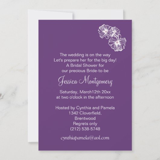 Witte bruiloft op paars Vrijgezellenfeest Invite Kaart (Achterkant)