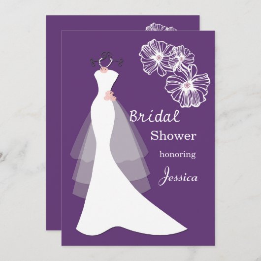 Witte bruiloft op paars Vrijgezellenfeest Invite Kaart (Voorkant / Achterkant)