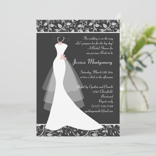 Witte bruiloft op zwart Vrijgezellenfeest Invite Kaart (Staand voorkant)