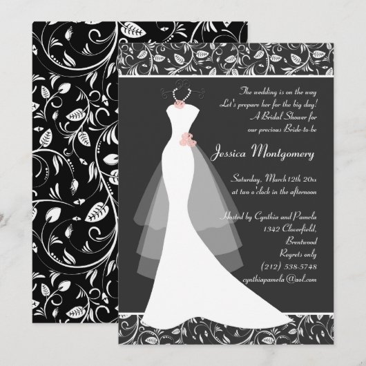 Witte bruiloft op zwart Vrijgezellenfeest Invite Kaart (Voorkant / Achterkant)