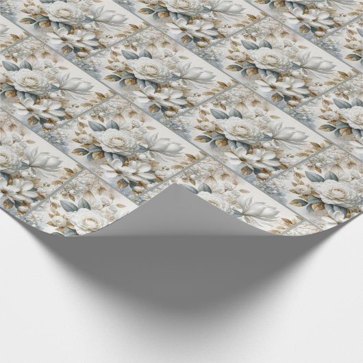 Witte bruiloft Roos ontwerp Cadeaupapier (Hoek)