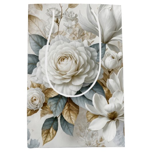 Witte bruiloft Roos ontwerp Medium Cadeauzakje (Voorkant)