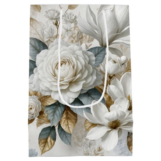 Witte bruiloft Roos ontwerp Medium Cadeauzakje (Achterkant)